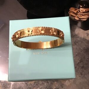 Gold Floral Accent Bangle Bracelet -